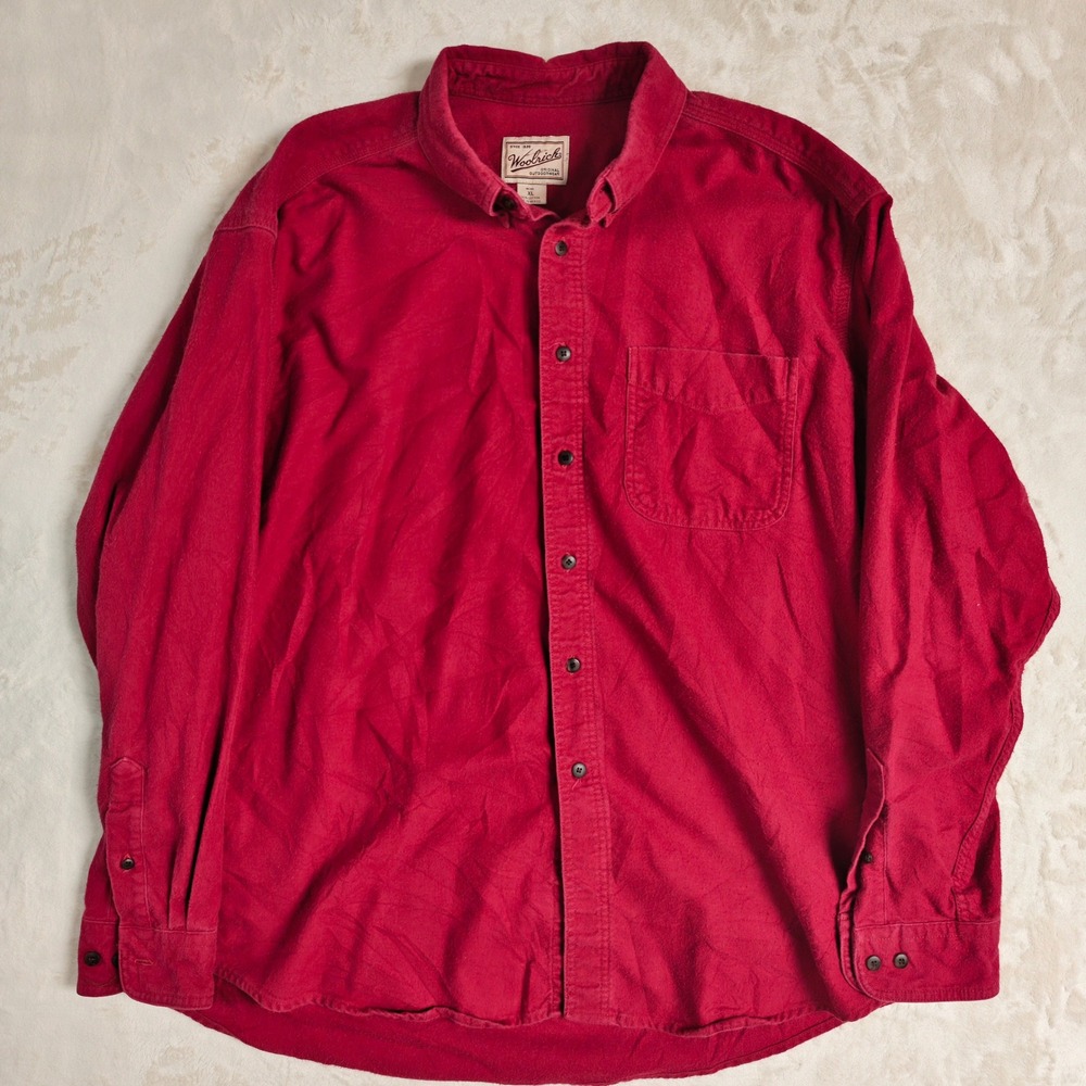 Woolrich Mens XL Flannel Shirt Red 100% Cotton Long Sleeve Button Down Outdoor